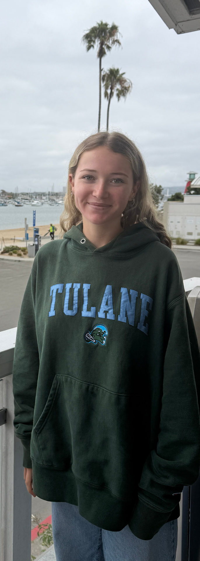 Indi in a Tulane hoodie